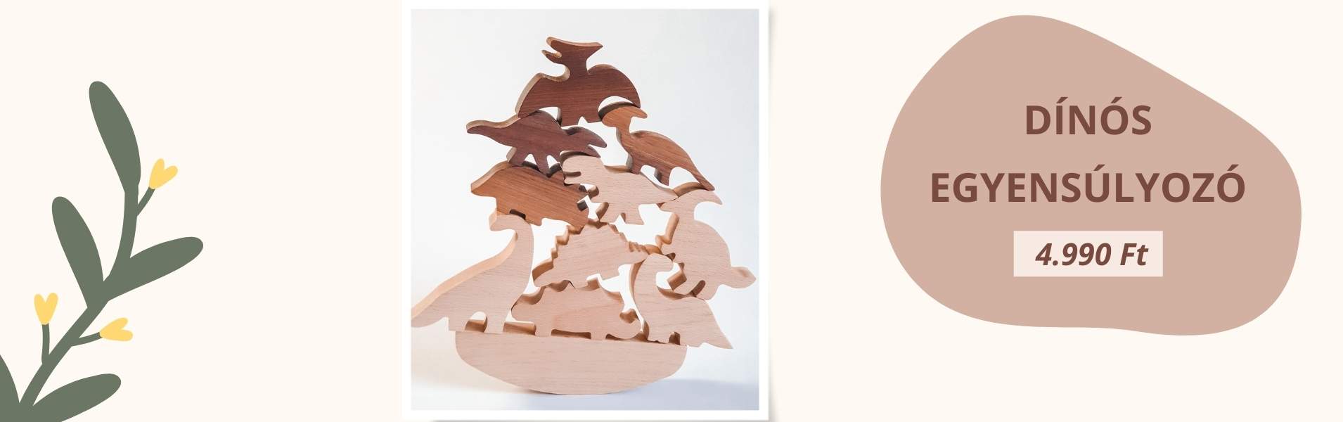 Fából készült dínós egyensúlyozó játék